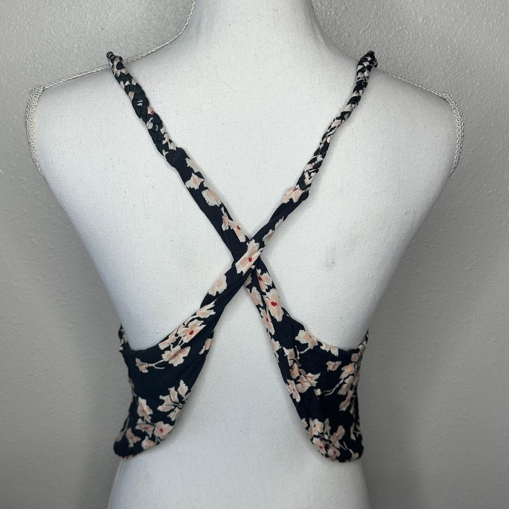 Other Boho Floral Braided Twist Back Tank Top Black Peach Linen Size XS / US 0-2 / IT 36-38 - 2 Thumbnail