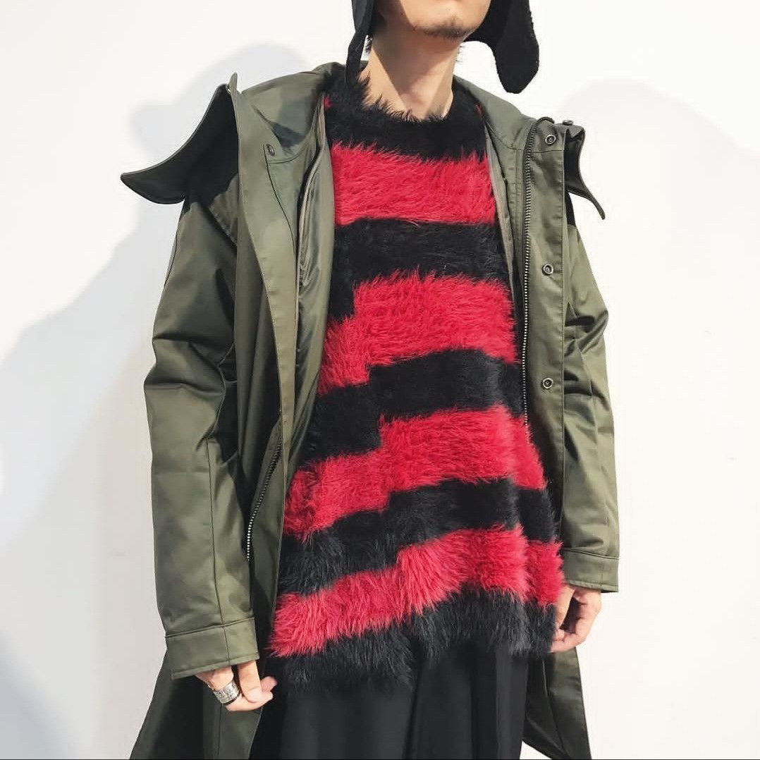 Japanese Brand 【Lad Musician Striped Faux Fur Assymetric Sweater】 Size US M / EU 48-50 / 2 - 6 Thumbnail