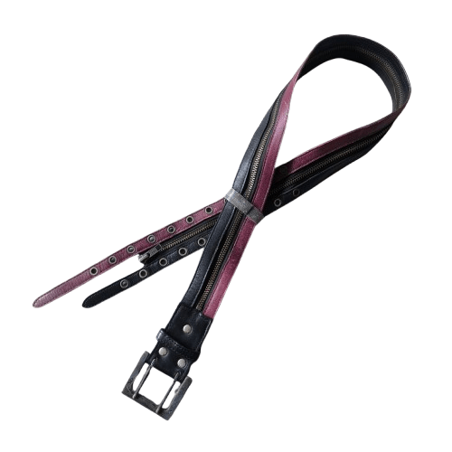 14th Addiction 💥 Segment rupert double prong zip punk rock leather belt Size ONE SIZE - 1 Thumbnail