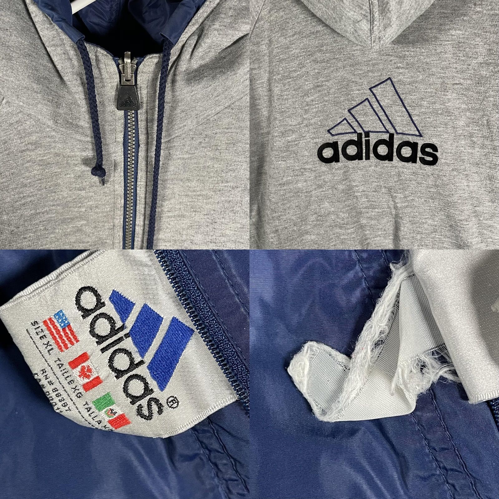 Adidas Adidas Jacket Mens XL Blue Gray Reversible Hooded Full Zip Winter Bomber Vintage Size US XL / EU 56 / 4 - 9 Thumbnail