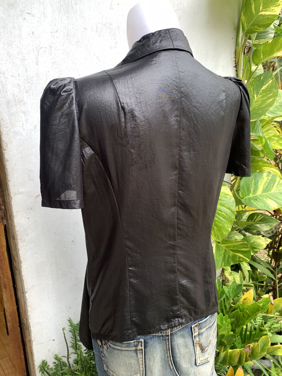 Japanese Brand y2k ZU.KU Black Leather Look Short Sleeves Blazer Size M / US 6-8 / IT 42-44 - 3 Thumbnail