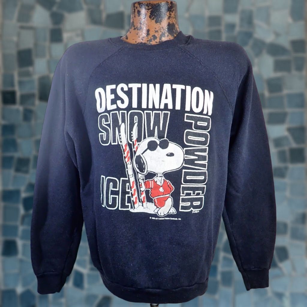 Vintage 60s 70s Peanuts Snoopy Sweatshirt Sweatshirt Men’s Large Black Graphic Print Destination Snow Powder Ice Snow Ski