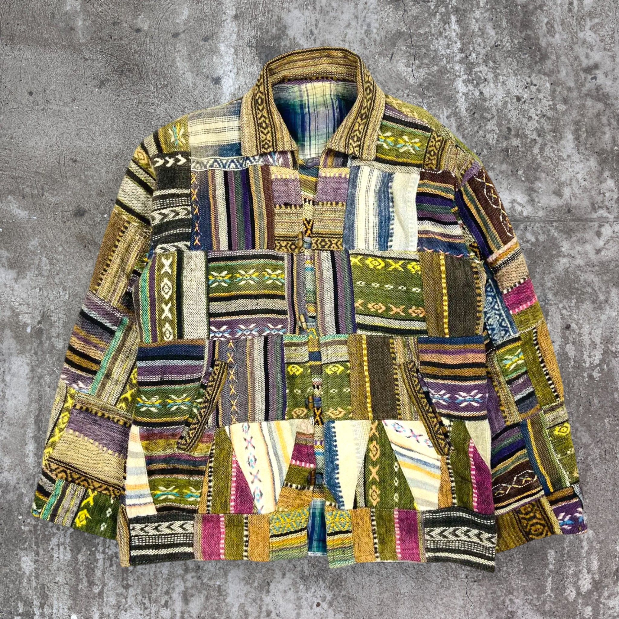 Handmade 1980s REWORKED ARCHIVE PATCHWORK HEAVY JACKET - № 2118 Size US L / EU 52-54 / 3 - 1 Thumbnail