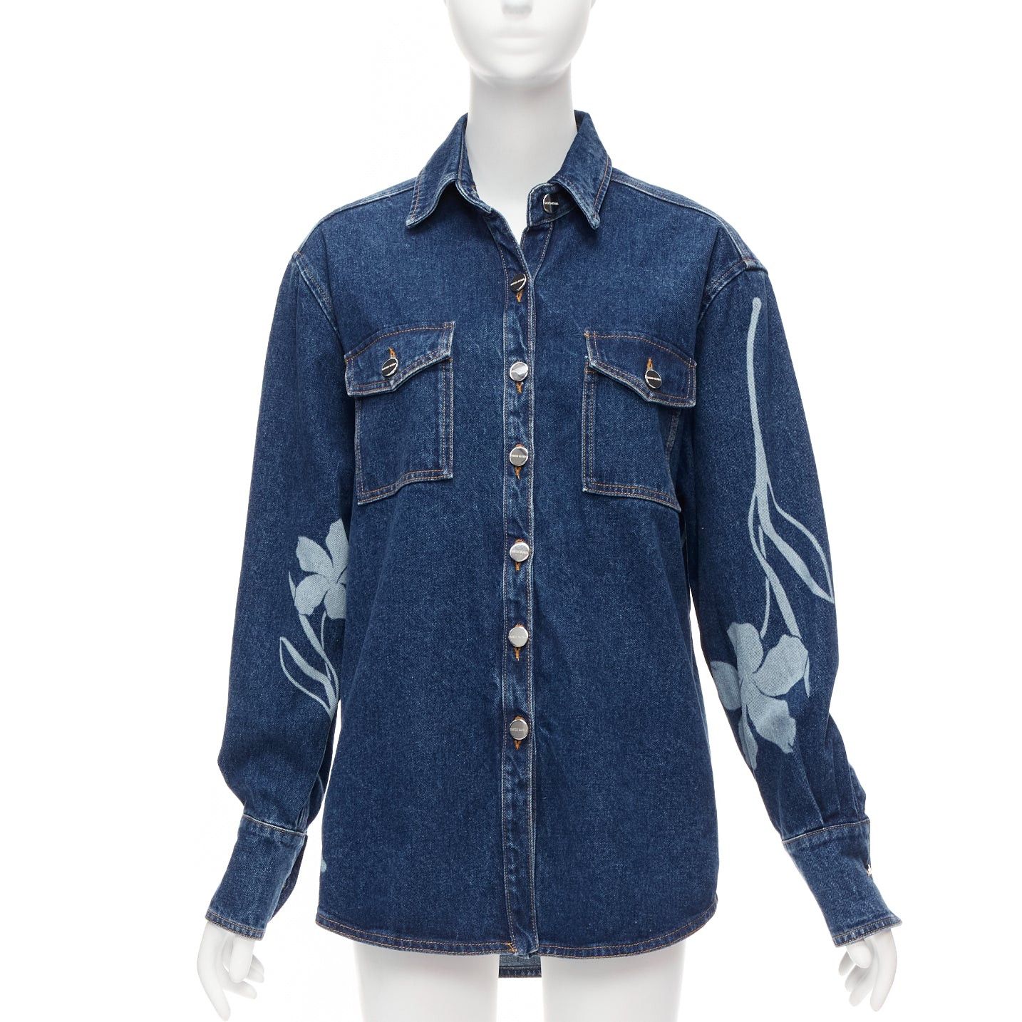 Other DAVID KOMA 2022 blue organic cotton floral silver logo button shirt UK6 XS Size XS / US 0-2 / IT 36-38 - 1 Thumbnail