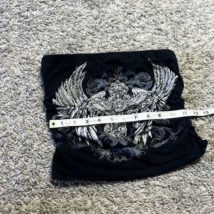 Vintage VINTAGE Tube Top Womens M Black Rhinestone Wings Ruched Side Bandeau Neck Grunge Y2K Shirt Sleeveless Casual Size M / US 6-8 / IT 42-44 - 2 Thumbnail