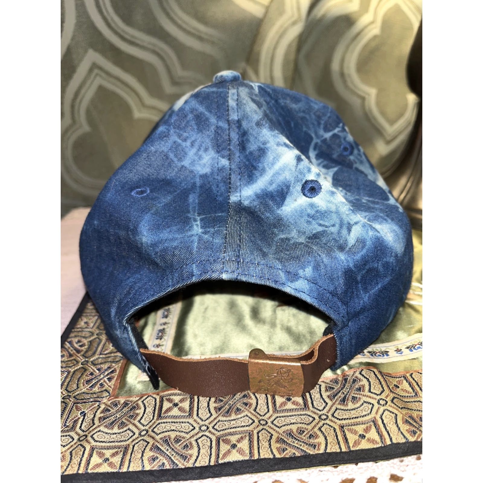 Vintage Play Cloths Blue & White Tie-Dye Baseball Cap with Adjustable Leather Strap, Casual Summer Style, Men Size ONE SIZE - 4 Thumbnail