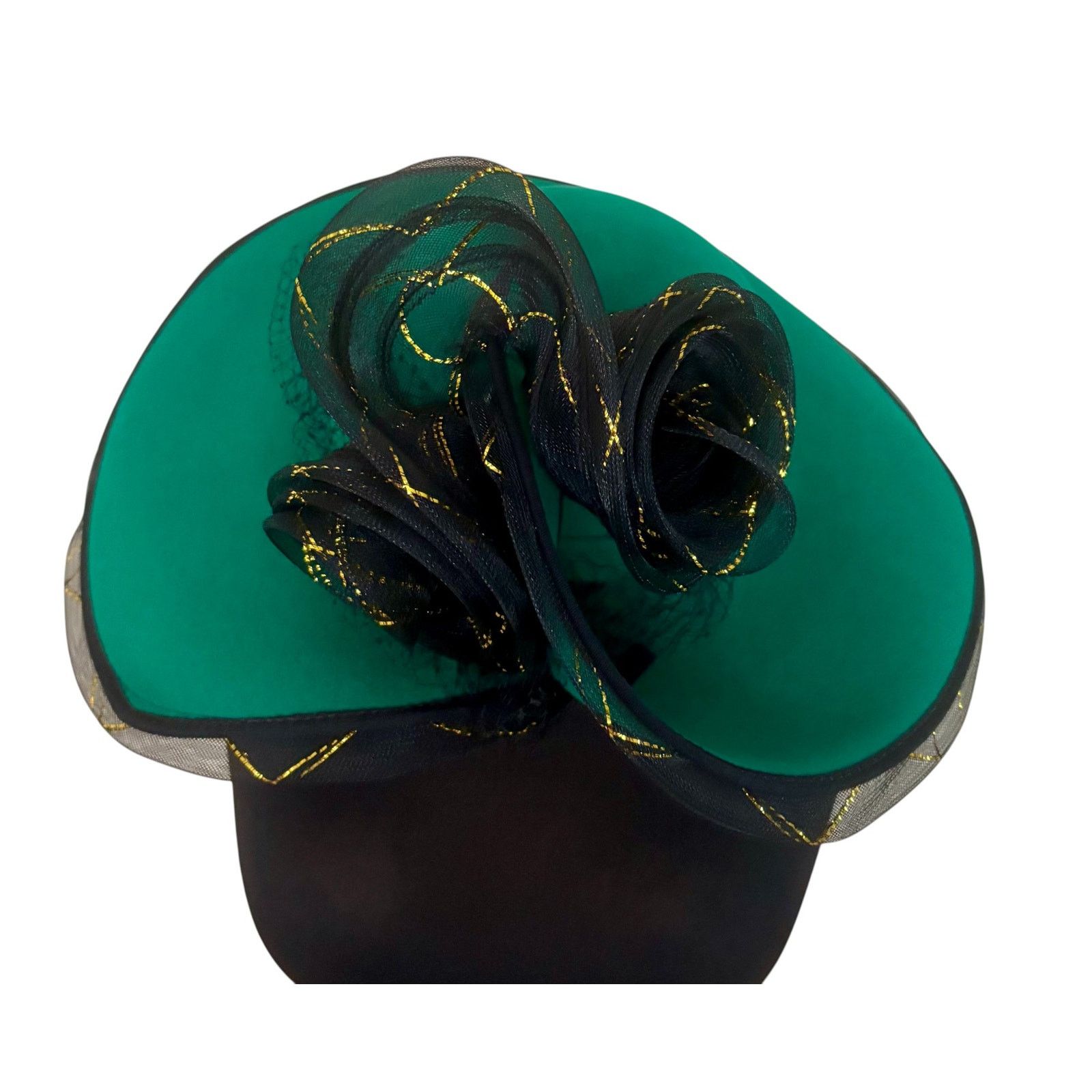 Vintage Sandra of New York Hunter Green Wool Black Tulle Vintage Hat Size ONE SIZE - 8 Thumbnail