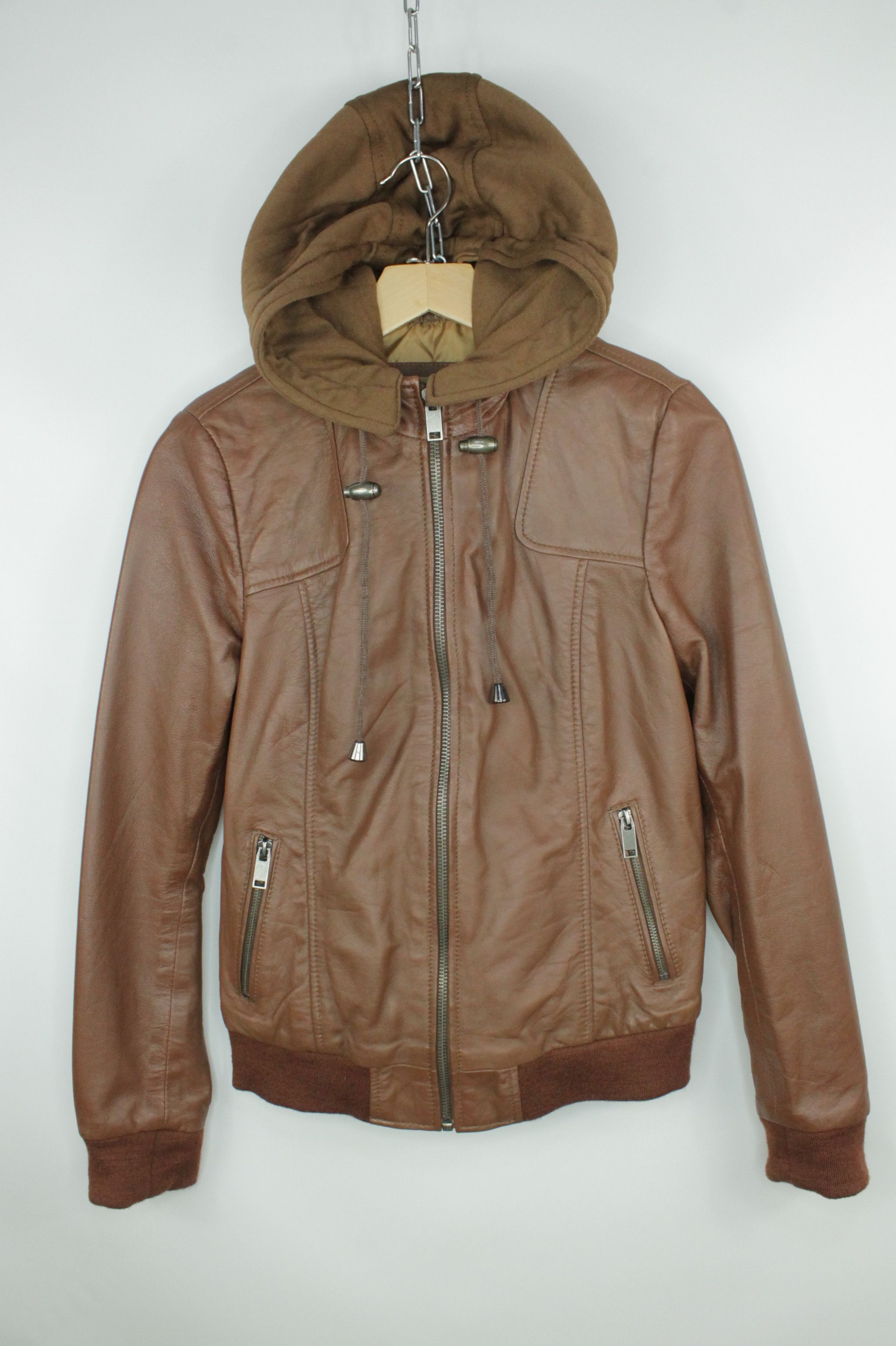 Genuine Leather Chyston Roxane Brown Leather Hooded Jacket Women's Size S / US 4 / IT 40 - 3 Thumbnail