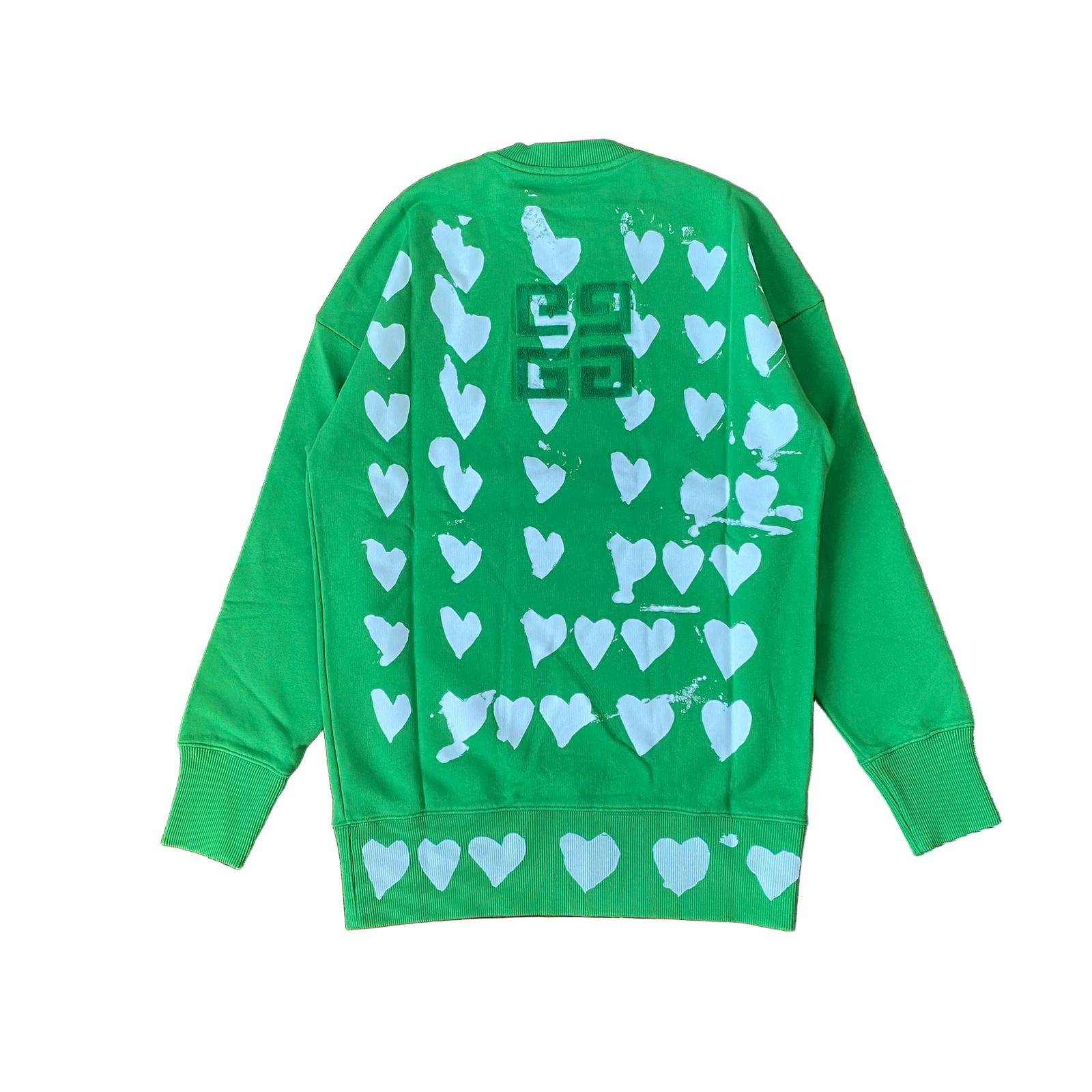 Givenchy x Chito Green Heart Print Flocked Logo Oversized Sweatshirt Size US XXS / EU 40 - 7 Thumbnail
