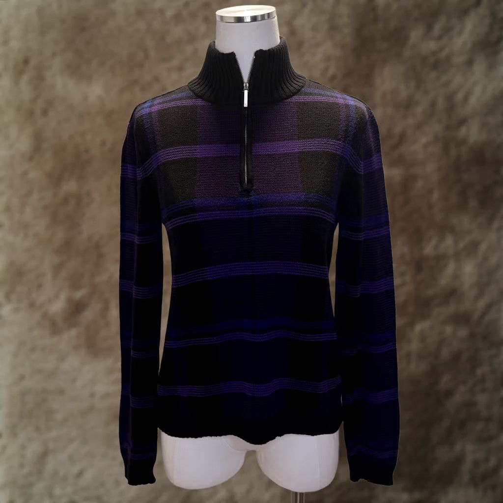 Ralph Lauren VINTAGE Lauren Ralph Lauren Sweater Womens Medium Purple Plaid 90s Half Zip Mock Neck Zipper Pullover Size M / US 6-8 / IT 42-44 - 1 Thumbnail