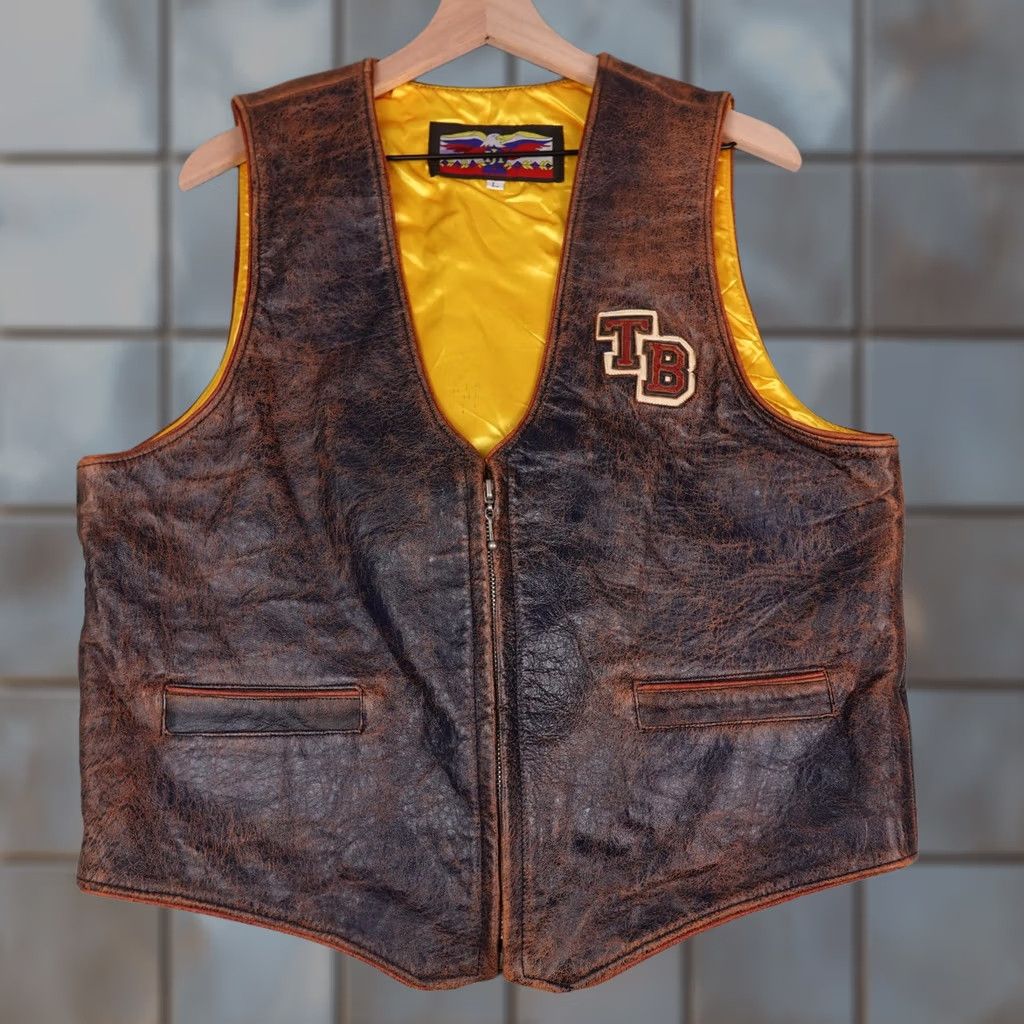 Hamilton VINTAGE Jeff Hamilton Vest Mens Large Brown Leather Looney Tunes 1992 90s USA Size US L / EU 52-54 / 3 - 1 Thumbnail
