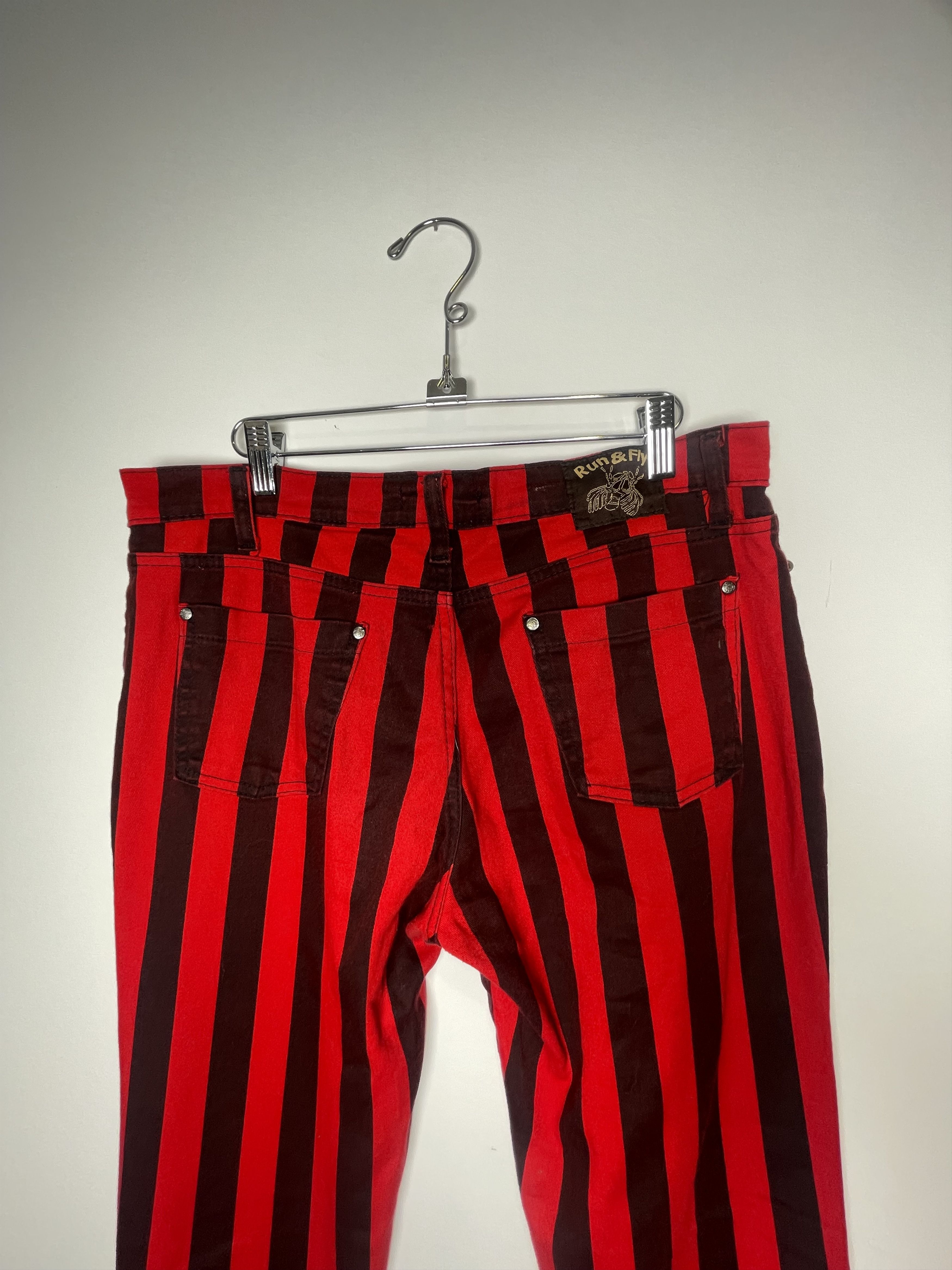 Other 🇬🇧 Run & Fly Red/Burgundy Striped Stretch Trousers Size US 32 / EU 48 - 4 Thumbnail
