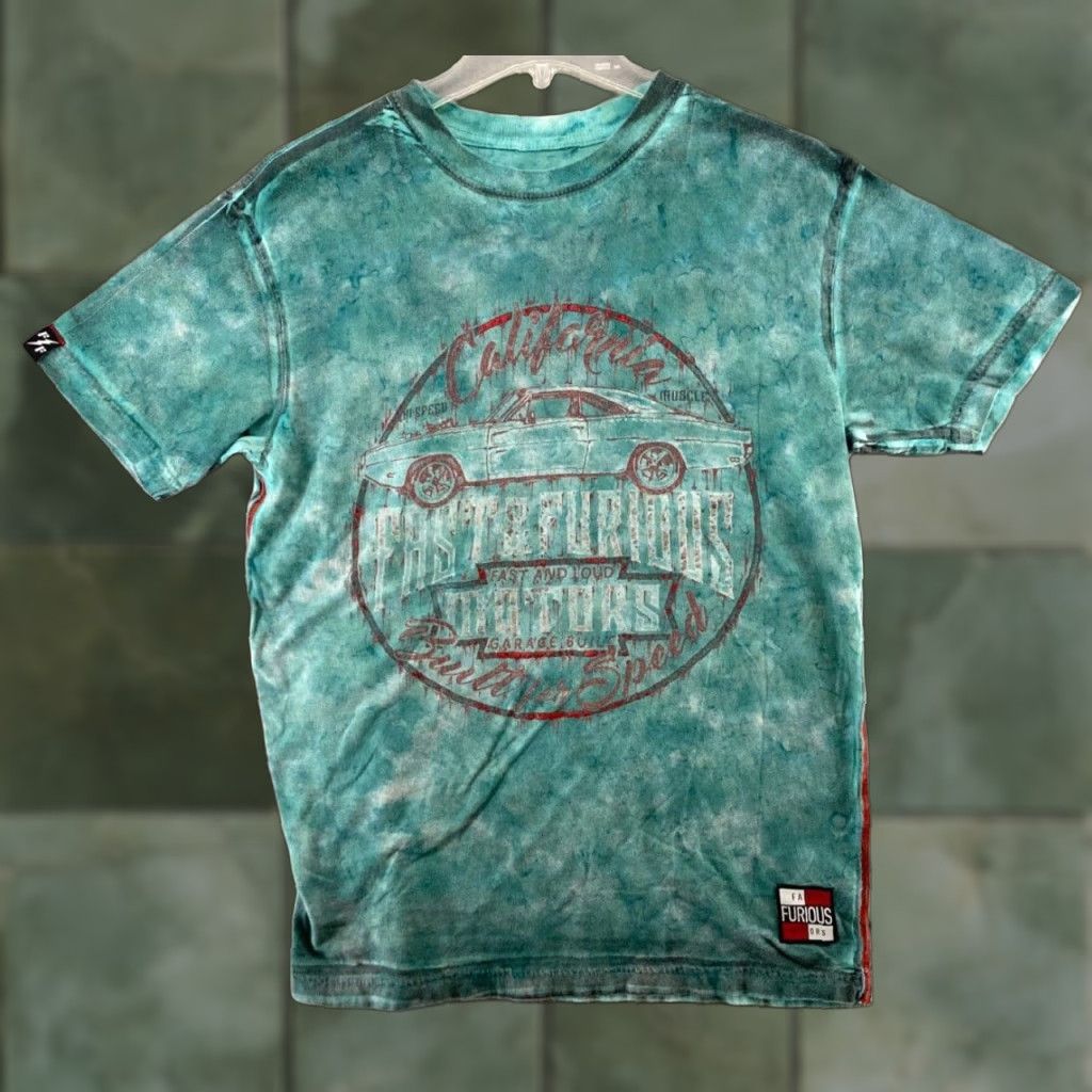 Affliction Affliction TShirt Mens Short Sleeve Crew Neck Blue Tie Dye Built For Speed M Cars Movie Graphic Print 90s Theme Mens Size US M / EU 48-50 / 2 - 1 Thumbnail
