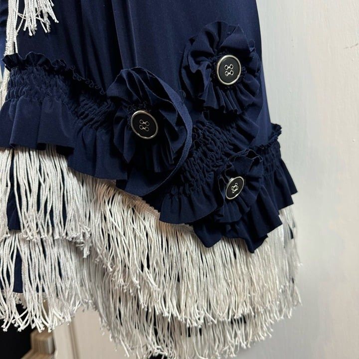 Oleg Cassini Oleg Cassini navy with white fringe flower embellished mini Size XL / US 12-14 / IT 48-50 - 4 Thumbnail