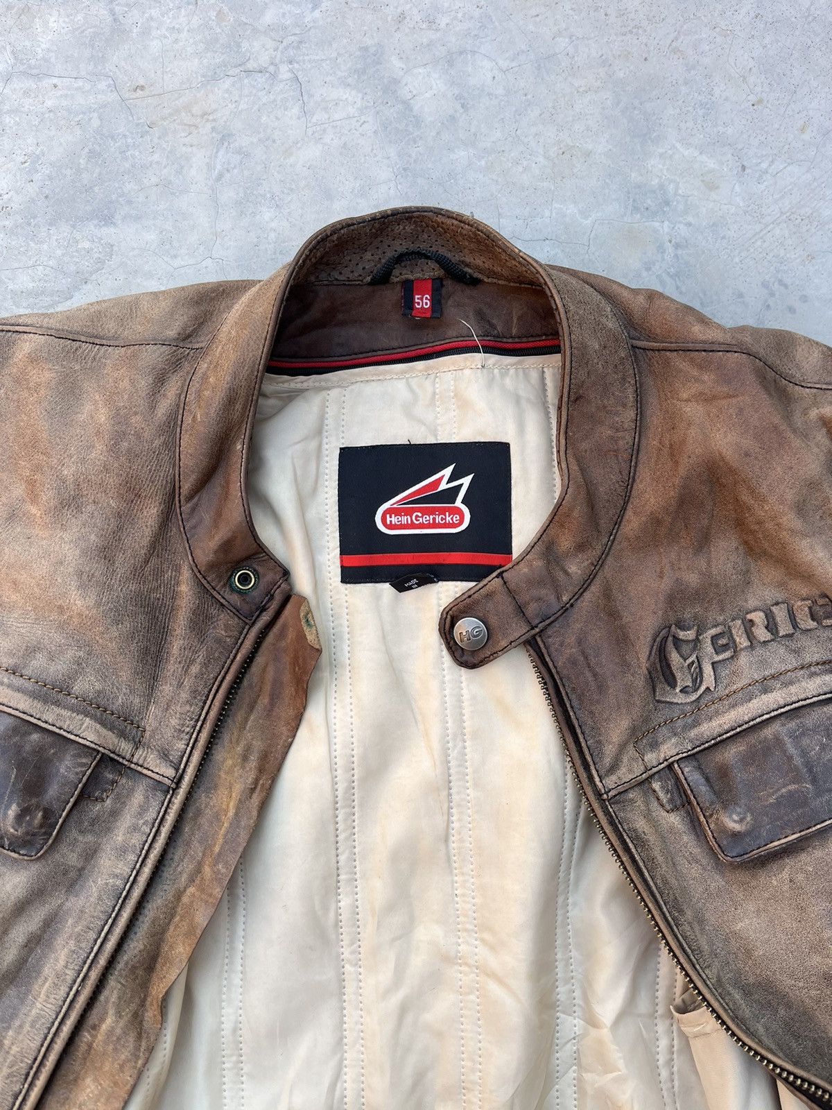 Hein Gericke RARE 🔥VINTAGE 9OS HEIN GERICKE WASHED LEATHER BIKER JACKET Size US L / EU 52-54 / 3 - 5 Thumbnail