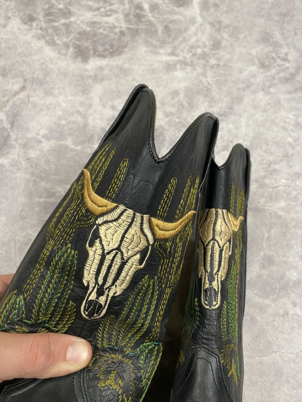 Tony Mora Western Cowboy Boots Embroidered Bull Skull Cacti