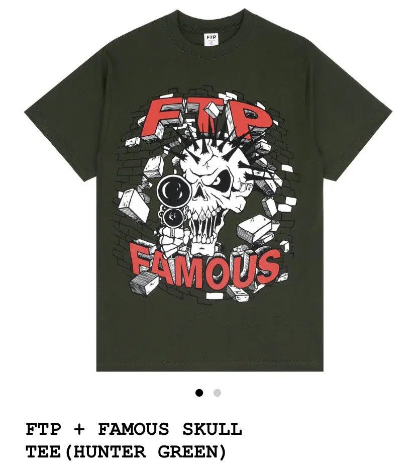 Fuck The Population FTP x FAMOUS Skull Tee hunter green + sticker Size US XL / EU 56 / 4 - 1 Thumbnail