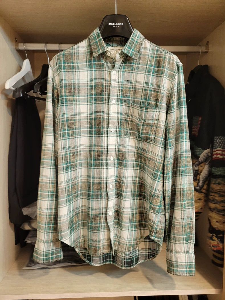 Saint Laurent Paris Saint Laurent Green Plaid Button-Up Sh