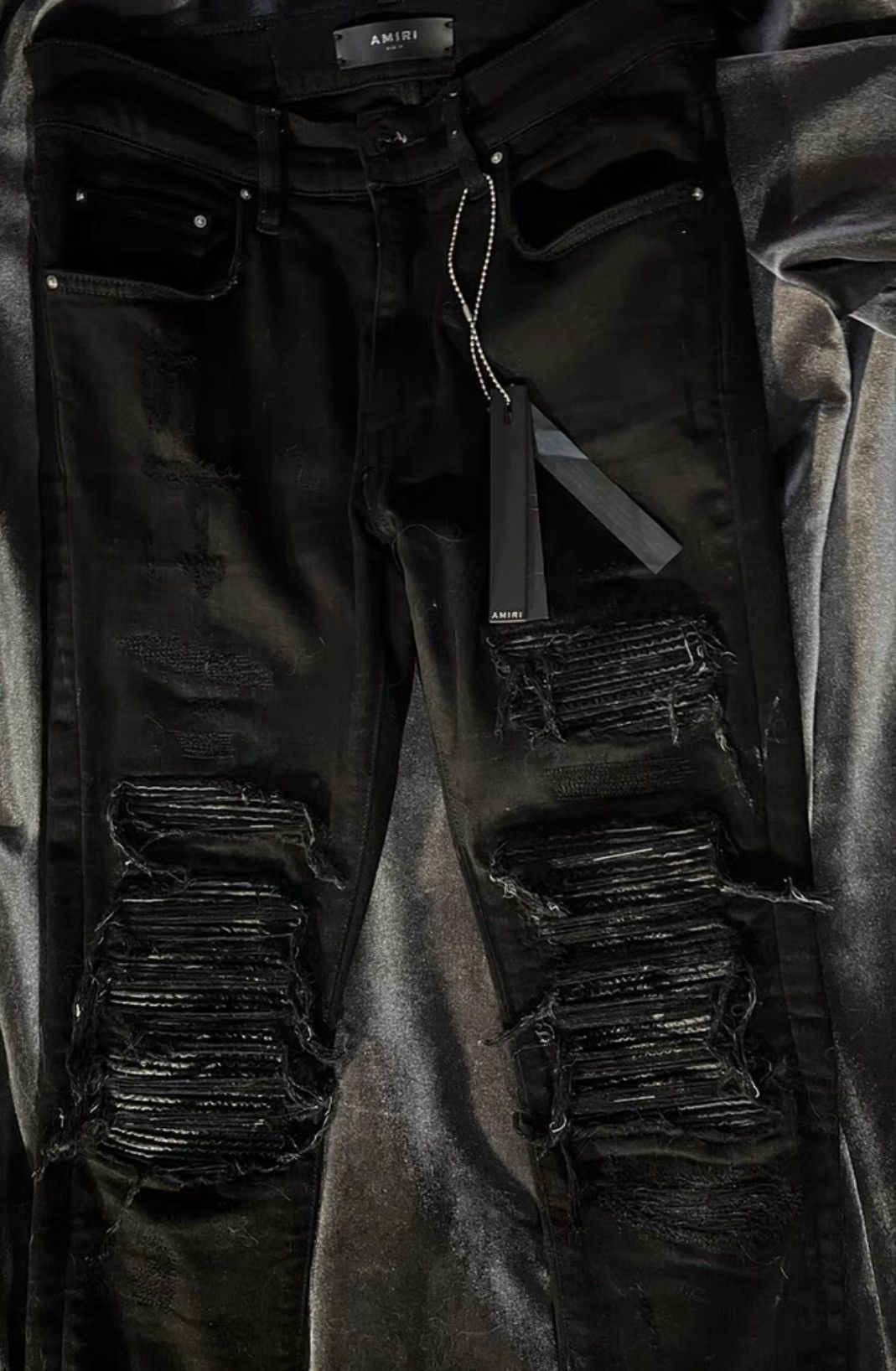 image of Og Mx1 Split Leather Jeans In Amiri's First Year in Black, Men's (Size 28)
