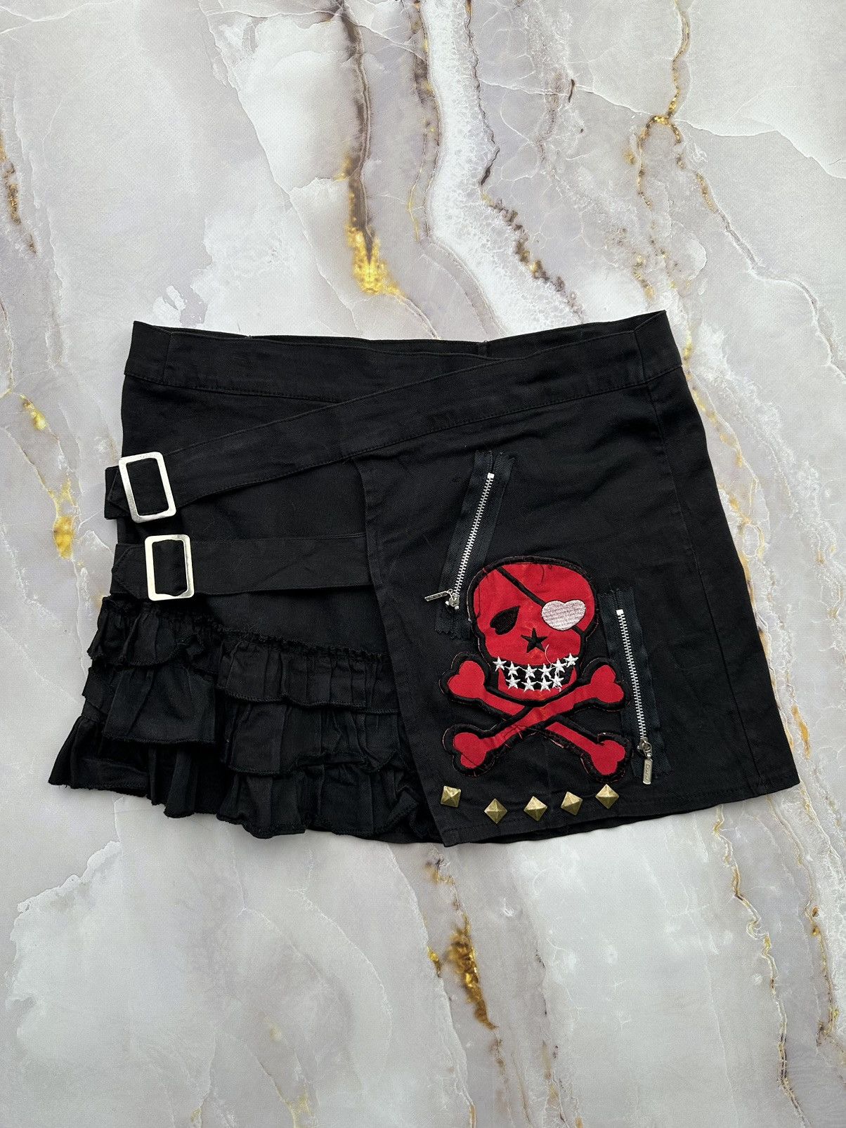image of Avant Garde x Vintage Printed Mini Skirt in Black, Women's (Size 27)