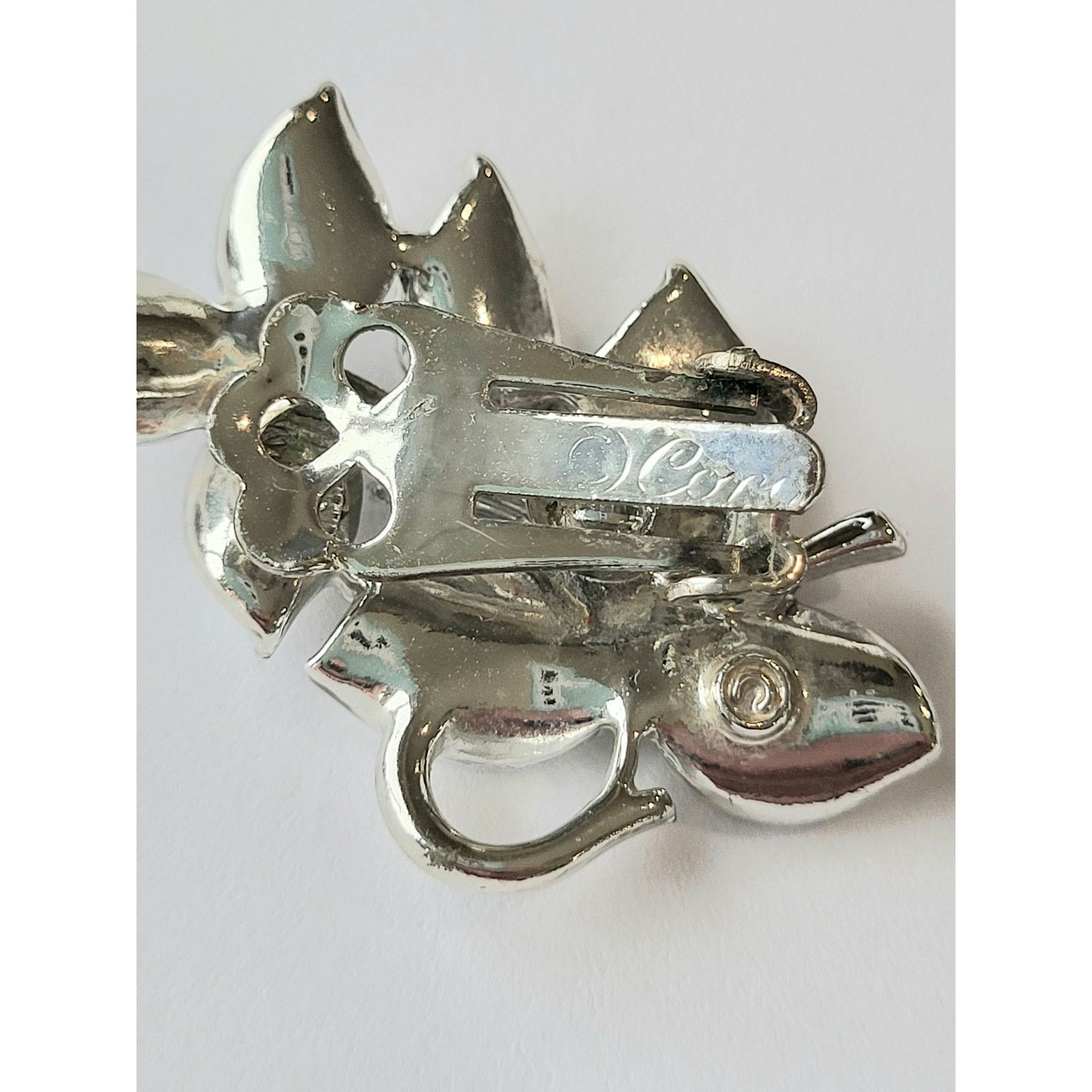 Other Coro Silver Leaf Earrings Vintage Clip 50s 60s MCM Signed Size ONE SIZE - 6 Thumbnail