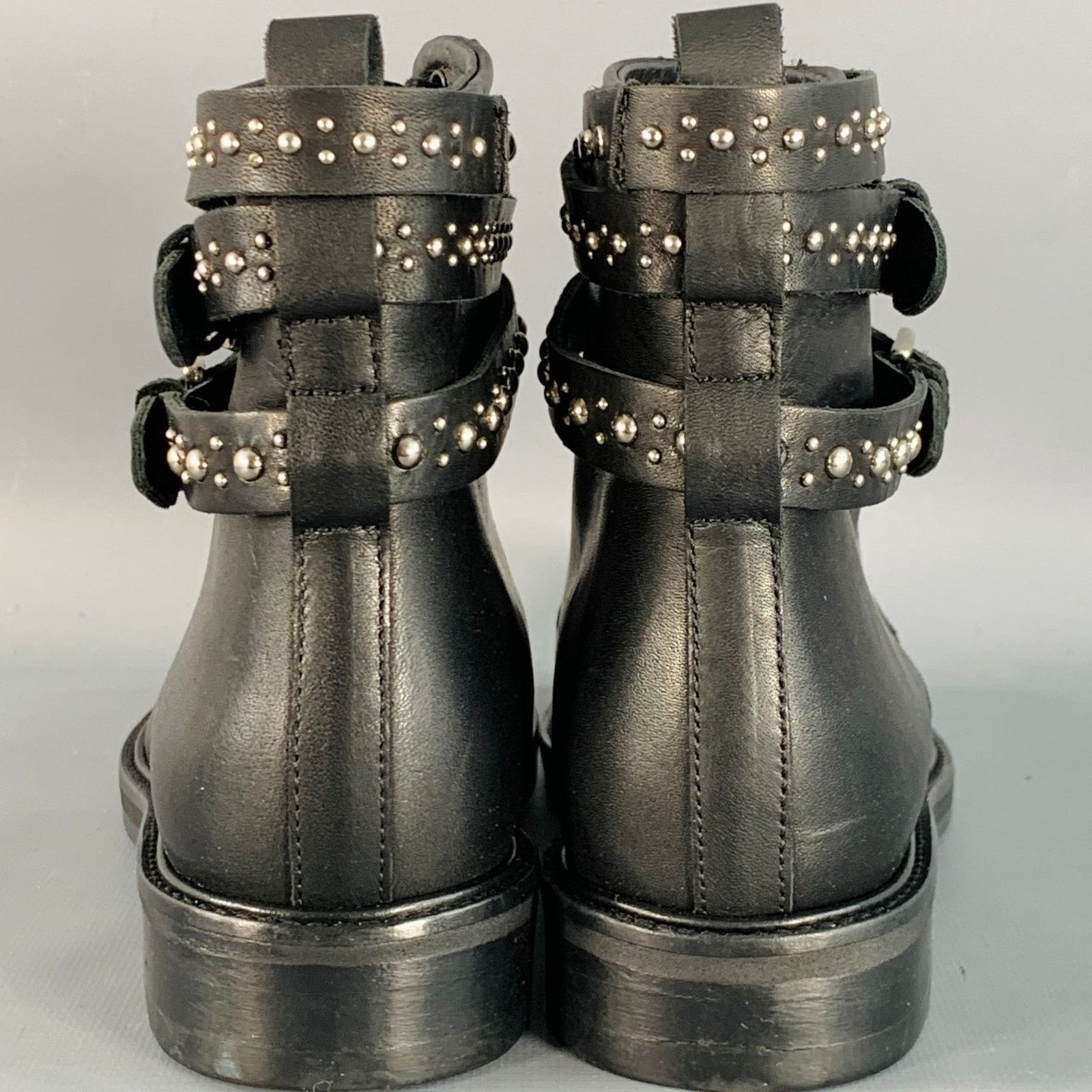 Maje MAJE Size 6 Black Studded Leather Wrap Around Lace-Up Boots Size US 6 / IT 36 - 3 Thumbnail