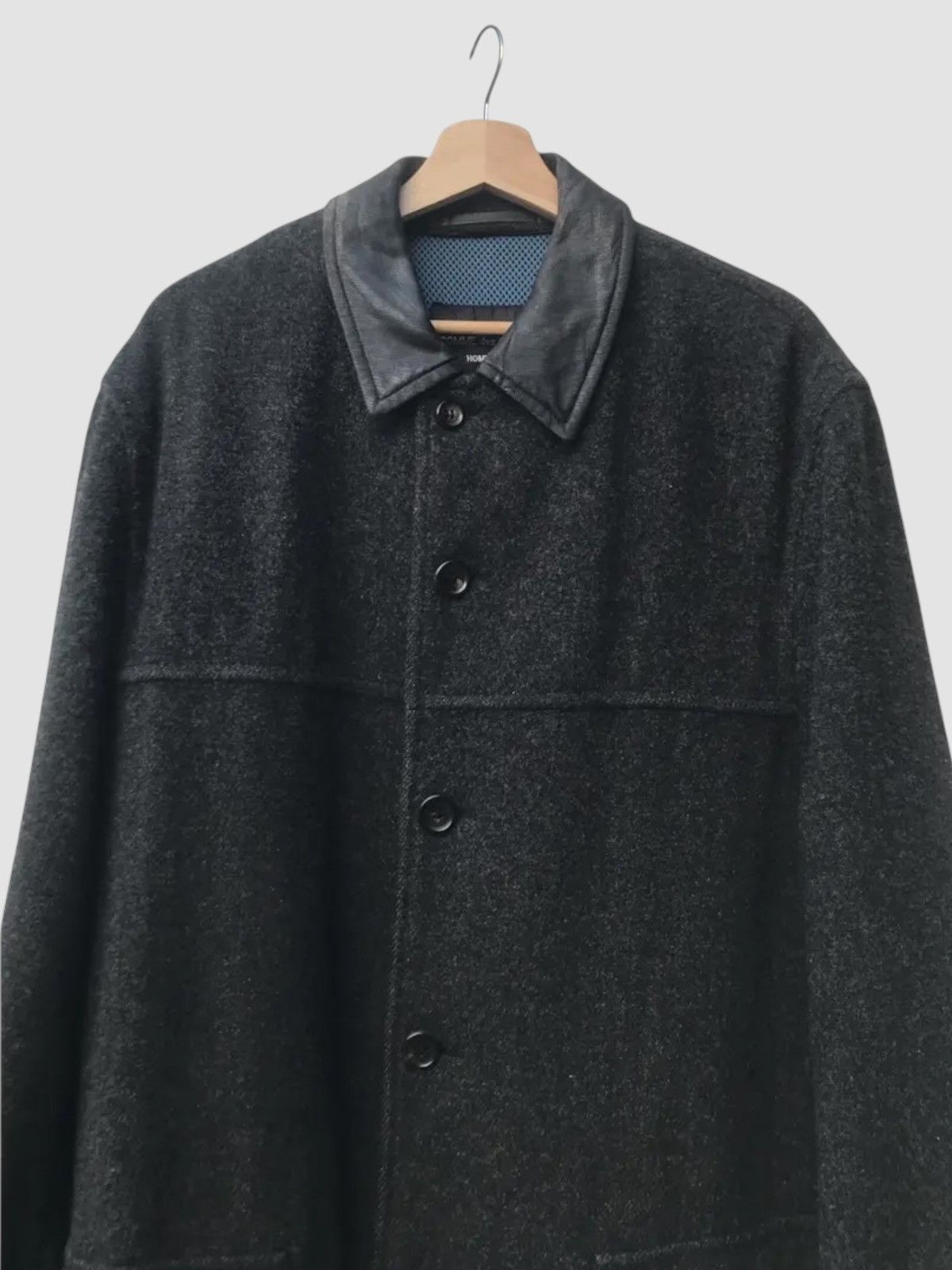 Comme des Garcons Homme Plus Archive AD1995 CdG Homme Plus Leather Collar Wool Coat Size US M / EU 48-50 / 2 - 6 Thumbnail