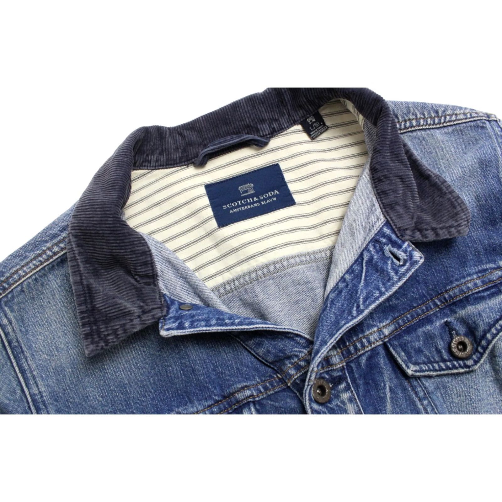 Scotch & Soda SCOTCH & SODA Jacket Men's LARGE Denim Trucker Polo Collar Whiskers Faded Blue Size US L / EU 52-54 / 3 - 5 Thumbnail