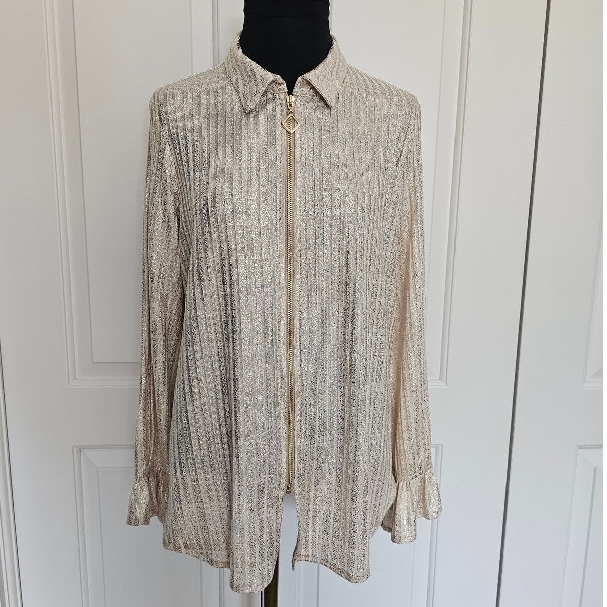 Joseph Ribkoff Joseph Ribkoff Beige/Gold Zip Shimmer Jacket Shacket Top 8 Size M / US 6-8 / IT 42-44 - 6 Thumbnail
