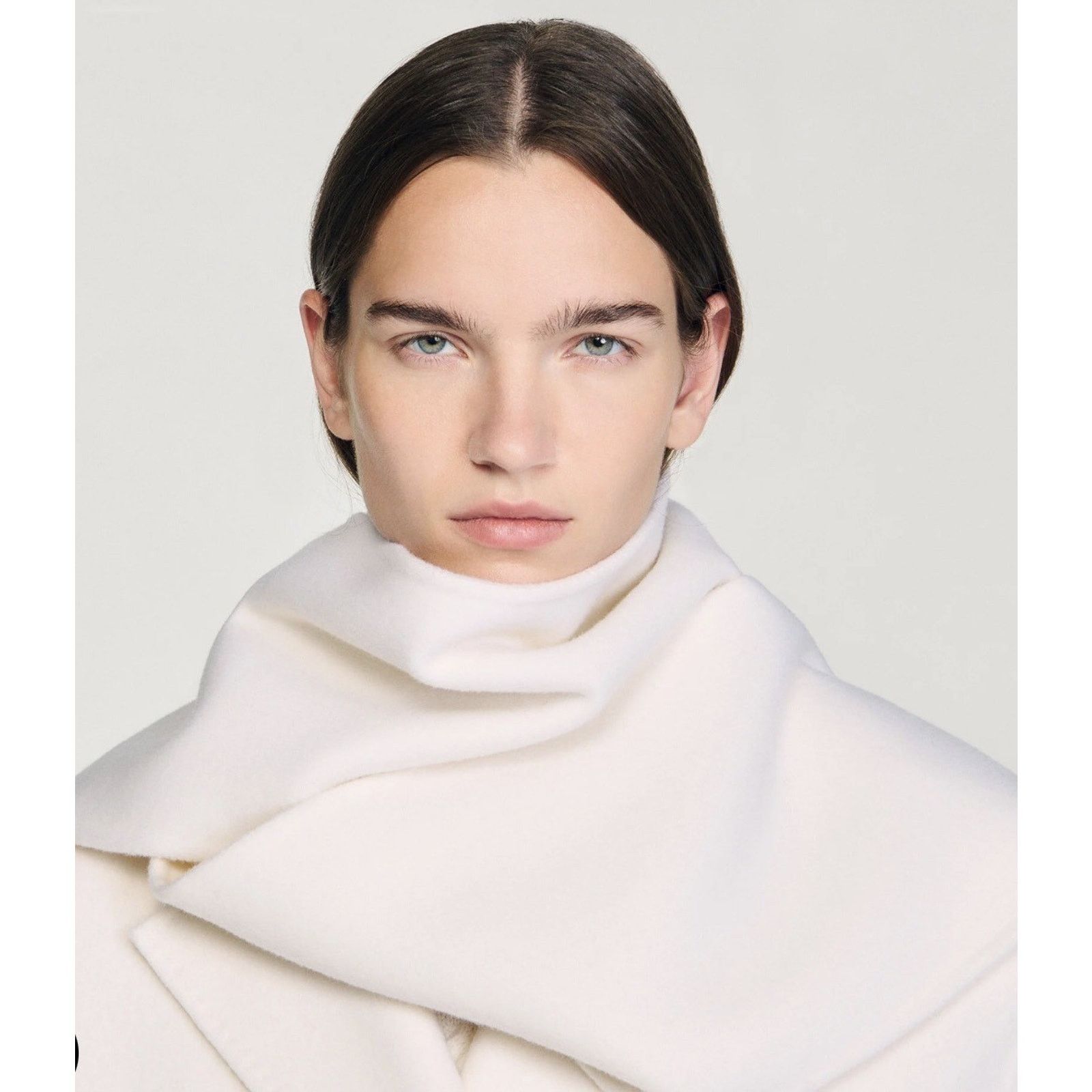Sandro Sandro Womens Wrap Scarf Collar Long Overcoat 42 White Size M / US 6-8 / IT 42-44 - 3 Thumbnail