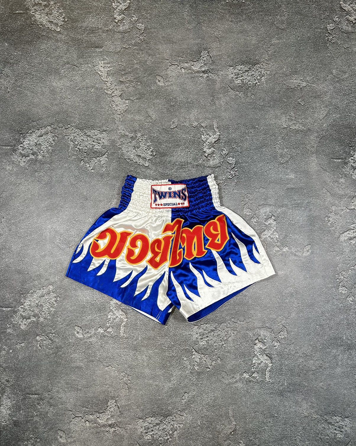 Pre-owned Twins X Vintage 90's Twins Muaythai Boxing Special Fire Design Shorts In Blue