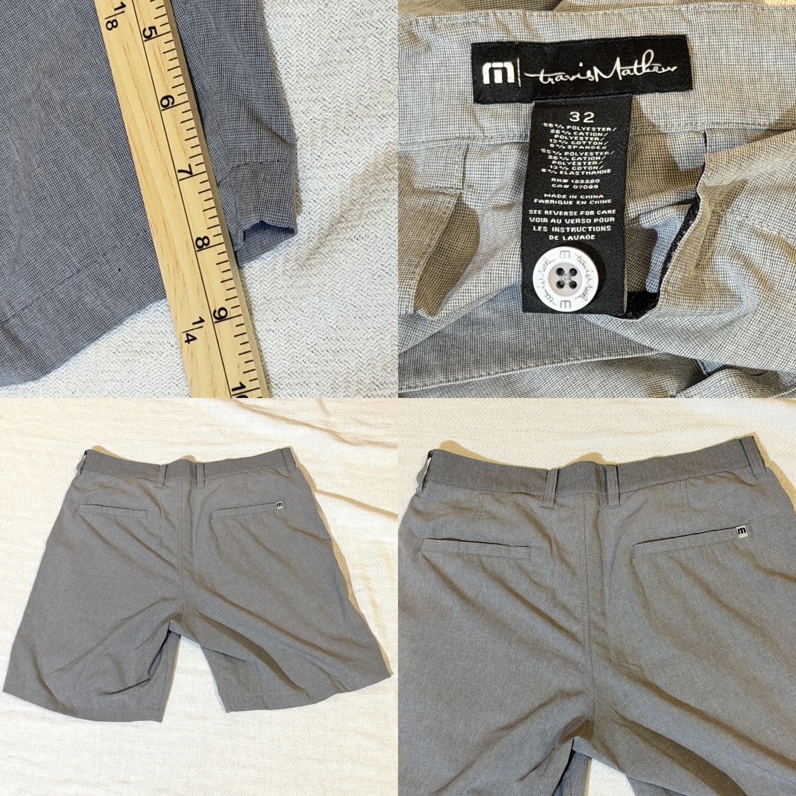 TravisMathew TravisMathew Shorts Mens 32 Gray Golf Stretch Performance Micro Check Pattern Size US 32 / EU 48 - 9 Thumbnail