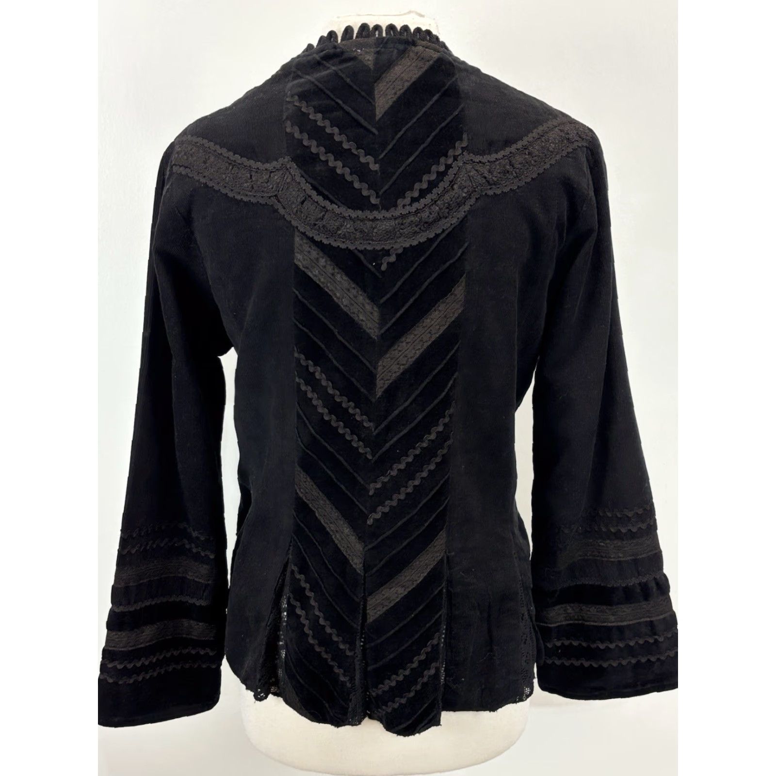 Velvet VINTAGE Gothic Mixed Media Jacket Women Medium Black Velvet Lace Up 90s Grunge Size M / US 6-8 / IT 42-44 - 3 Thumbnail