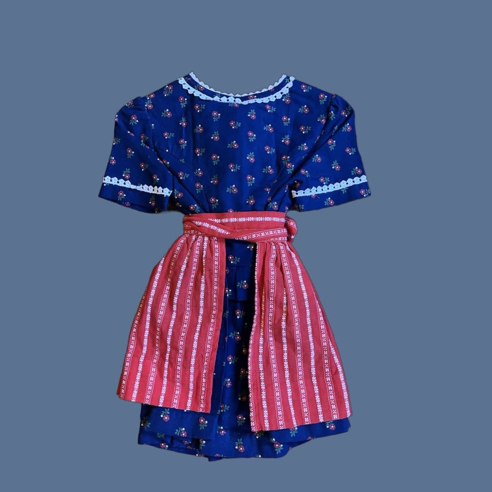 Vintage VINTAGE Sportalm Kitzbühel Floral Dress & Apron Girl’s 104/4 Blue Red Lace Trim Boho 1970s Girls Size ONE SIZE - 1 Thumbnail