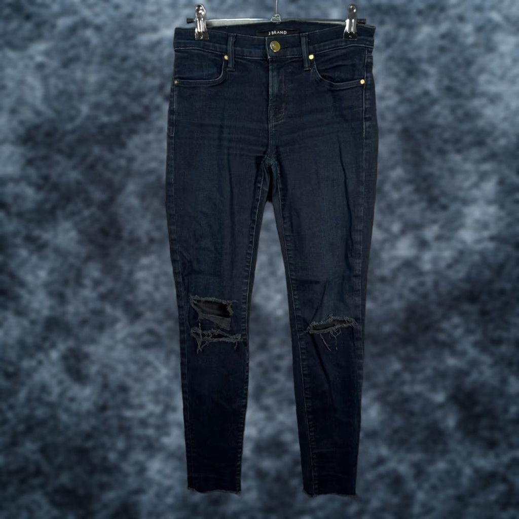 J Brand J Brand Jeans Cropped Womens Size 25 Blue Distressed Raw Hem Denim 5-Pocket Regular Inseam 27 Spring Fall Winter Skinny Size 42" / US 20 - 1 Thumbnail