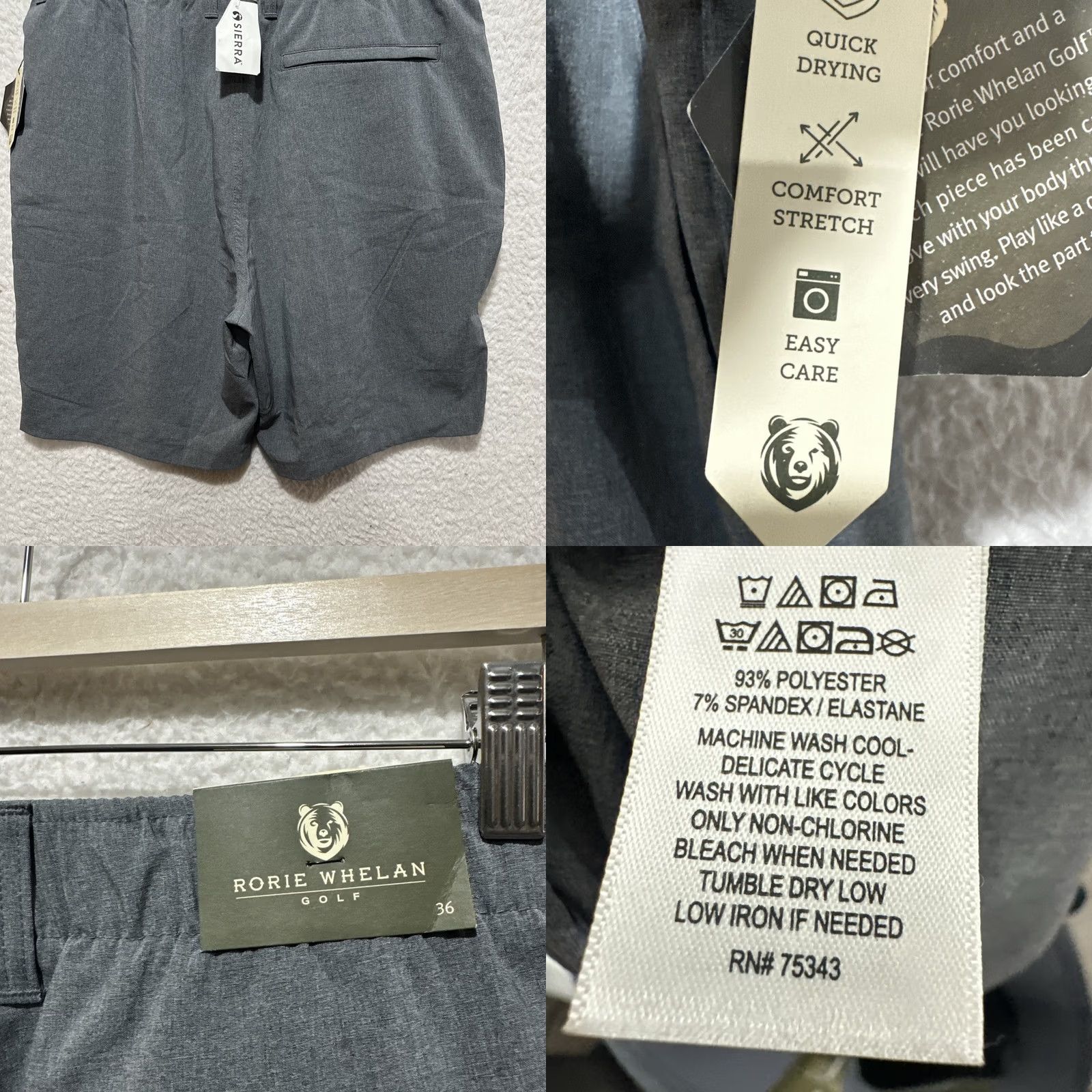 Vintage Rorie Whelan Golf Shorts Men 36 Gray Comfort Stretch NWT Chino Lightweight Quick Dry Breathable Casual Travel Size US 36 / EU 52 - 8 Thumbnail