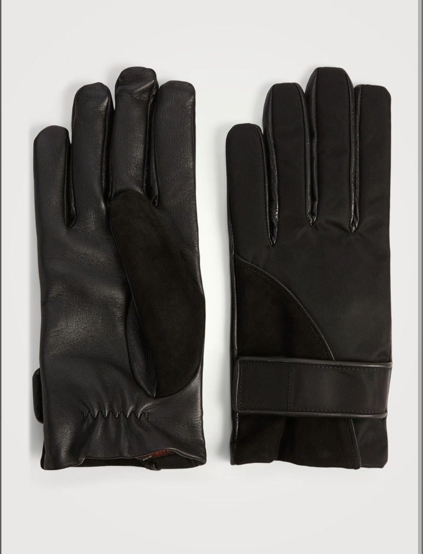 image of Italian Designers Leather Smartphone Gloves With Cashmere Lining in Black, Men's
