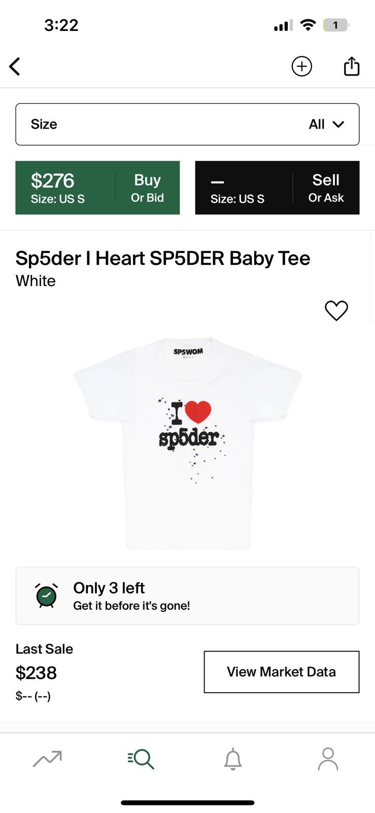 image of Spider Worldwide Sp5Der Baby Tee in White, Women's (Size Small)