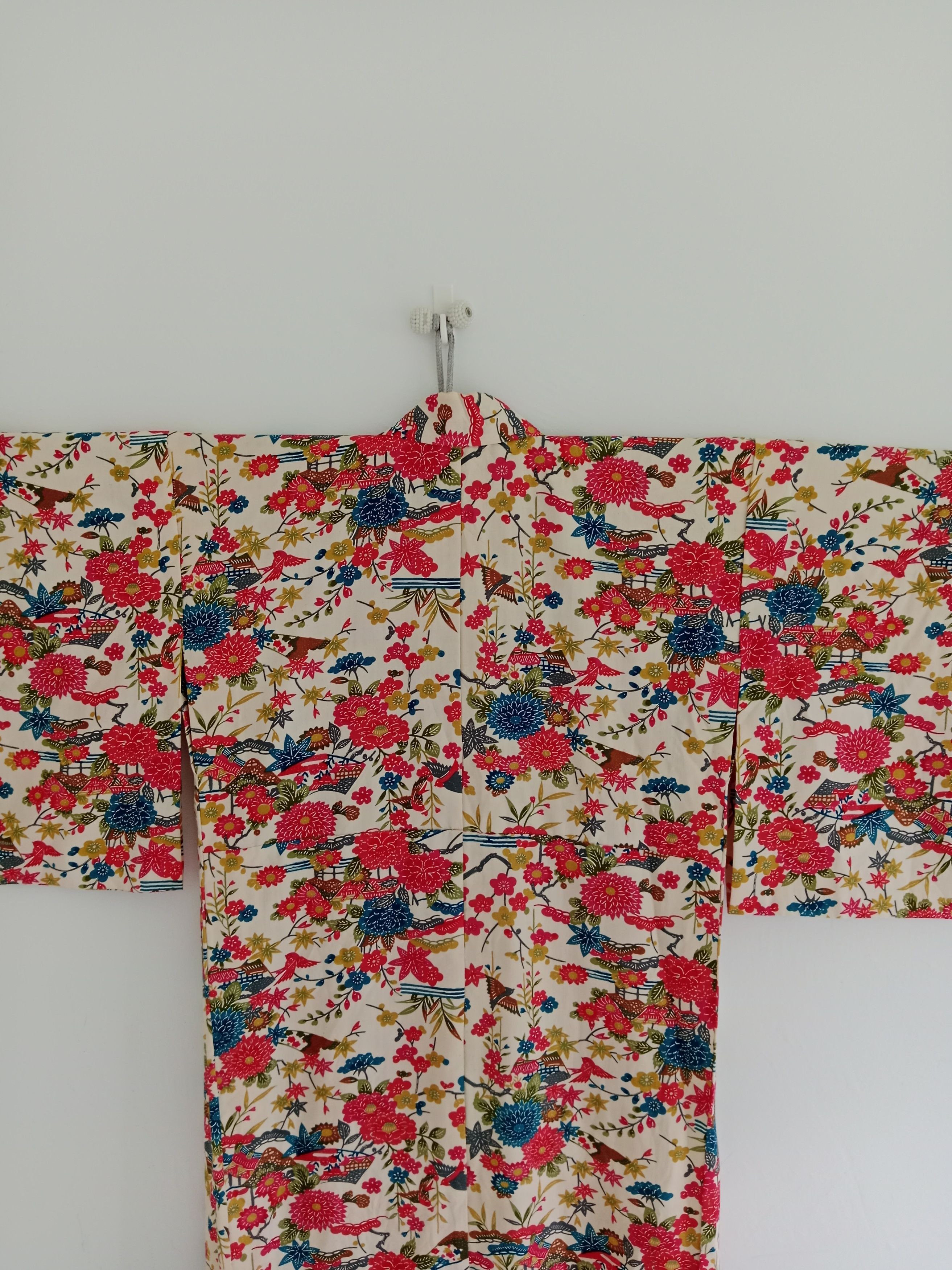 Japanese Brand Vintage Yukata Kimono Flower Motif Full Print Size ONE SIZE - 4 Thumbnail