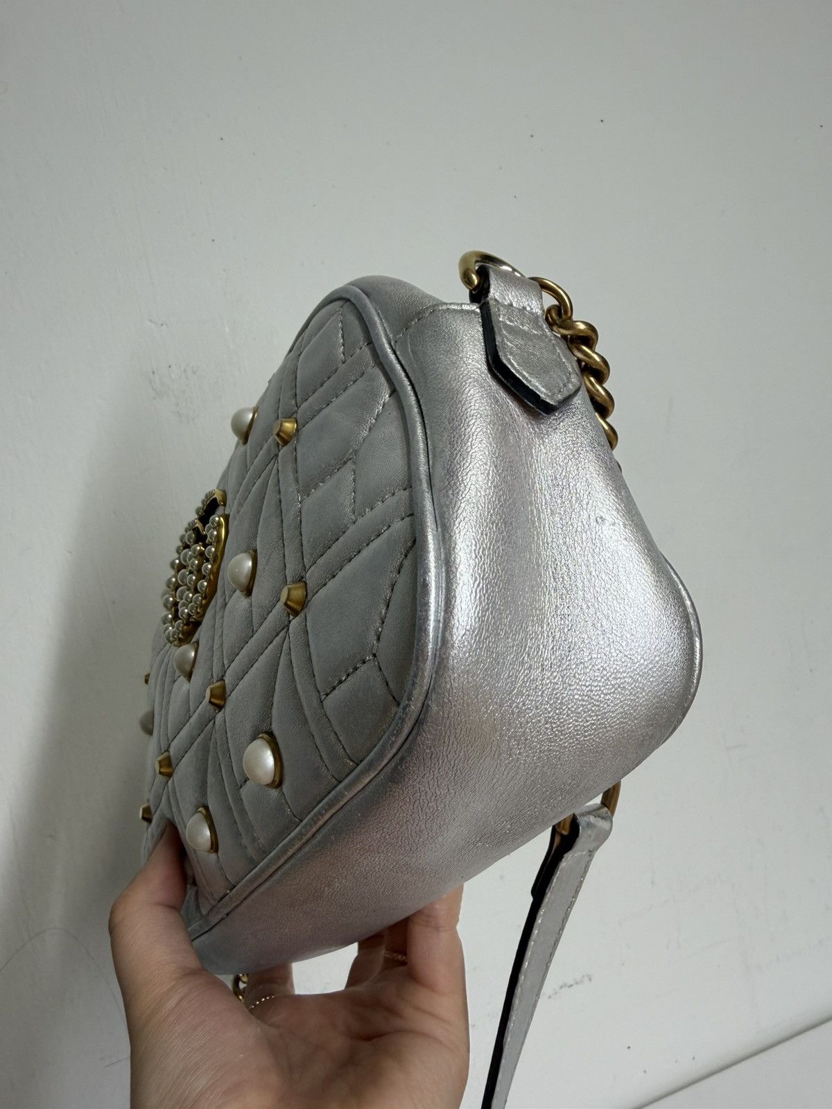 Gucci Gucci GG Marmont Pearl Crossbody Silver Matelasse Chain Bag Size ONE SIZE - 5 Thumbnail