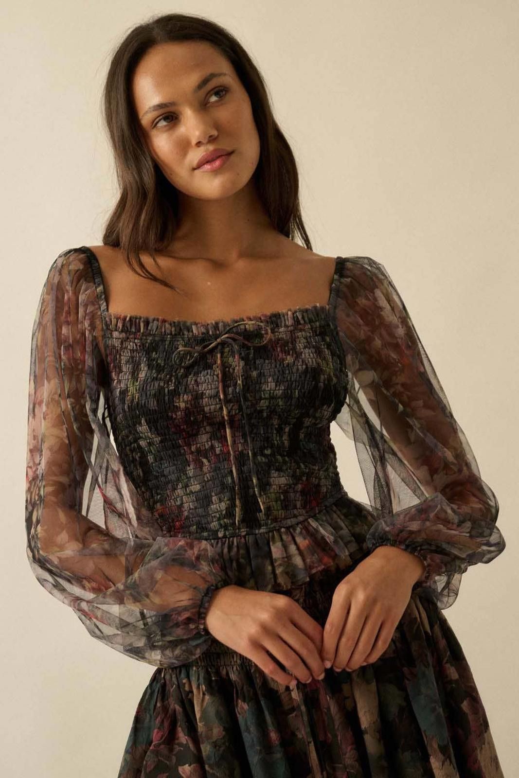 Other Layered Floral-Print Tulle Smocked Peasant Top by Promesa Size S / US 4 / IT 40 - 9 Thumbnail