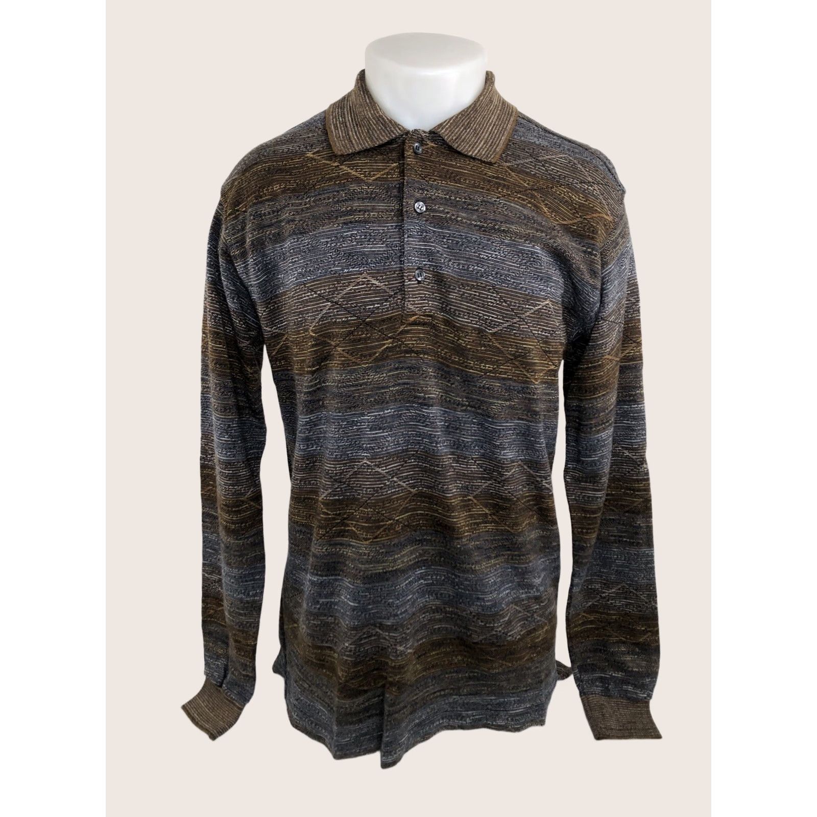 Vintage JHANE BARNES / ITALY - WOOL BLEND Textured Mens Md. Sweater Size US M / EU 48-50 / 2 - 1 Thumbnail