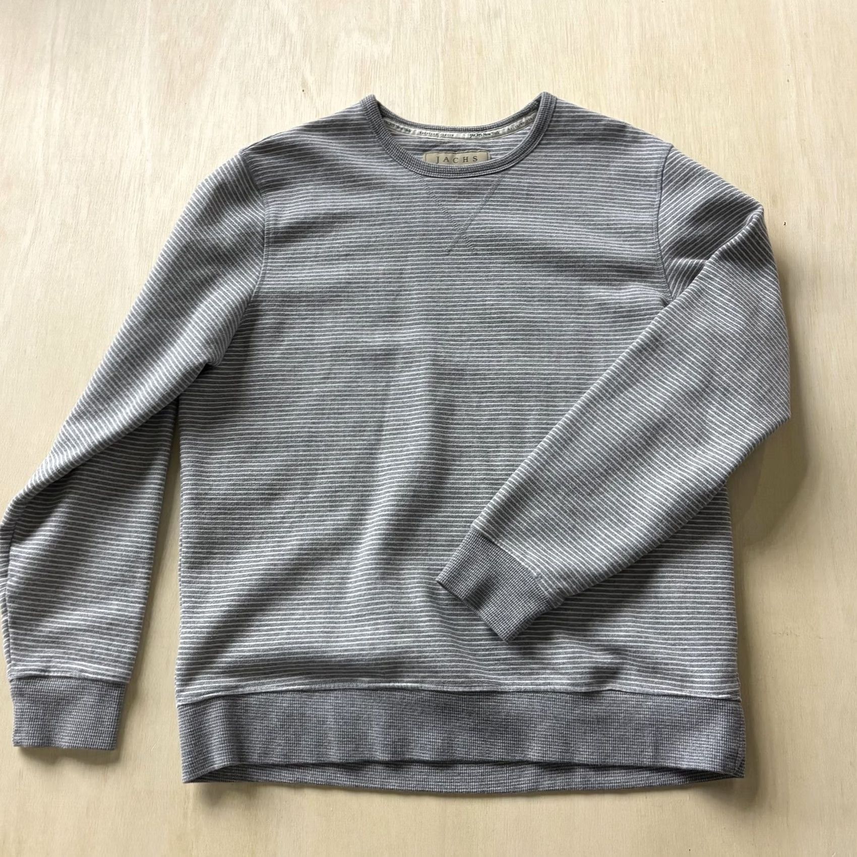 Vintage JACHS New York Mens Large Grey Striped Fleece Crewneck Pullover Size US L / EU 52-54 / 3 - 2 Thumbnail