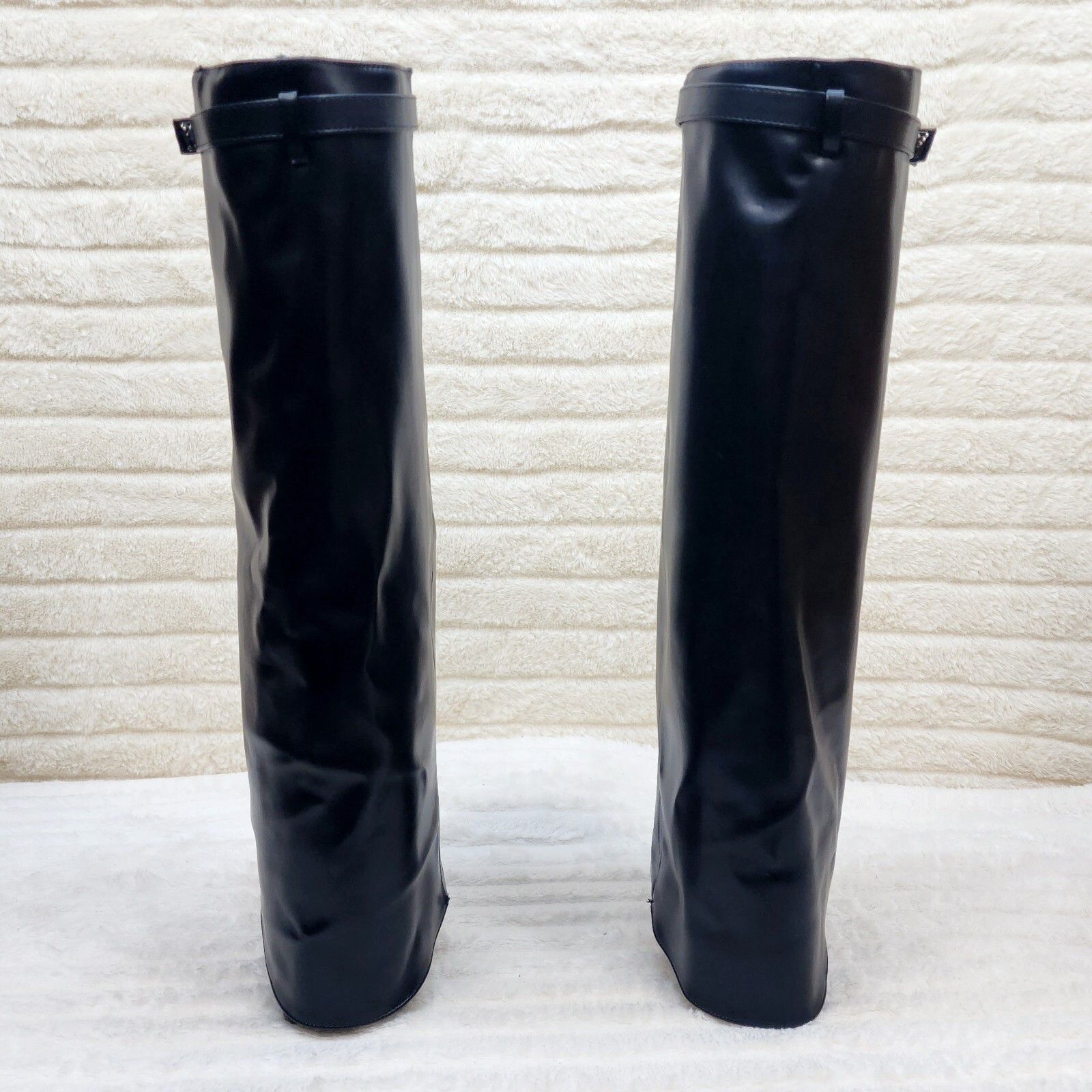 Other Paris Black Skirted Fold Over 3.5" Block Heel Knee High Boot Size US 6 / IT 36 - 8 Thumbnail