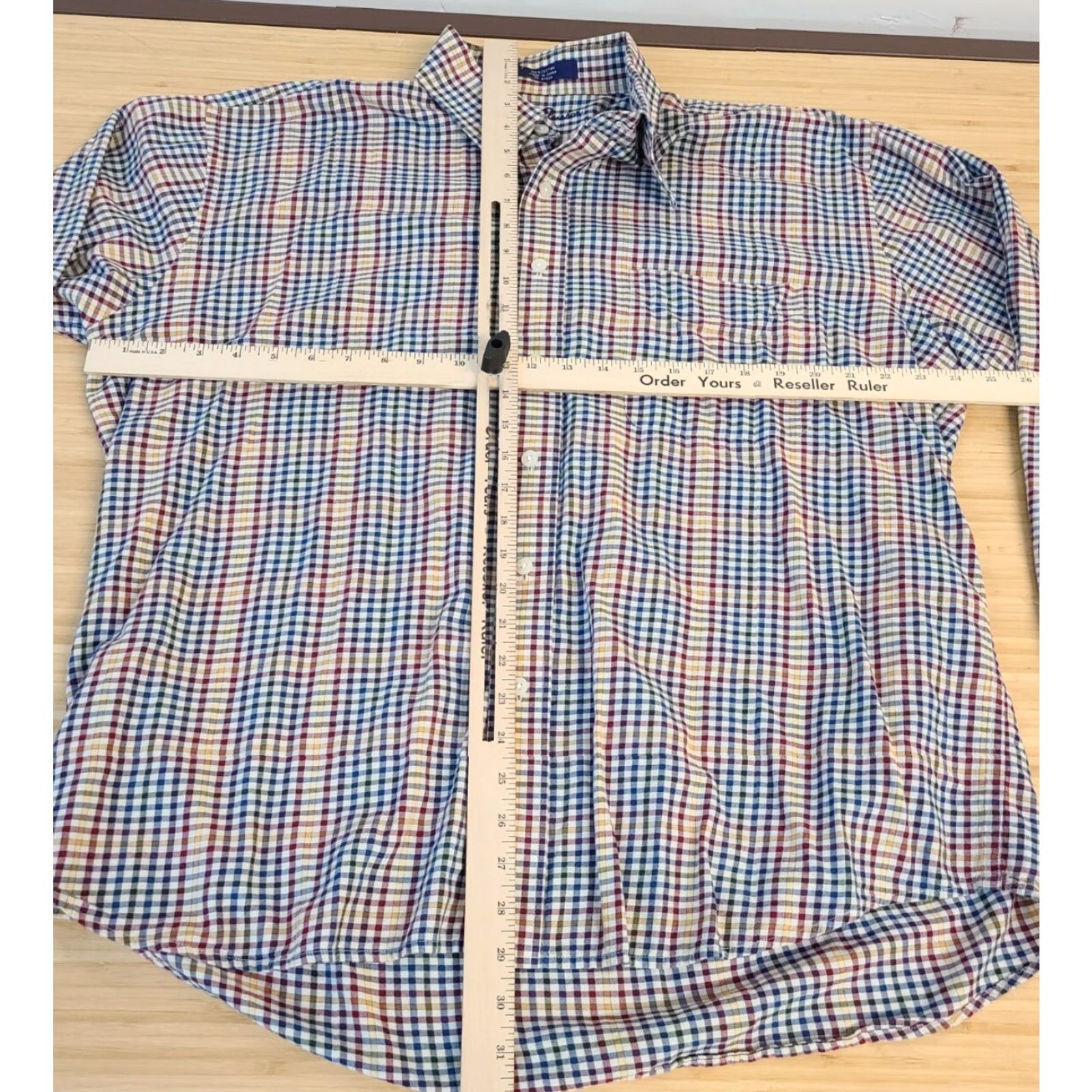 Vintage Alan Flusser Men Dress Shirt XL Long Sleeve Plaid Cotton Shirt Size 46R - 4 Thumbnail