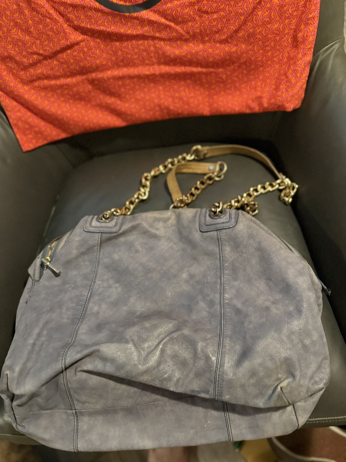Tory Burch Tory Burch Large, Distressed Leather Lavender Shoulder Bag Size ONE SIZE - 4 Thumbnail