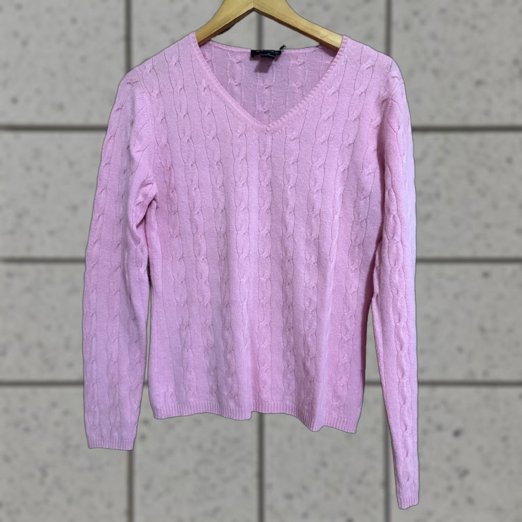 Pinko Harold's Pink V-Neck Cable-Knit Cashmere Pullover Sweater Women Medium Size M / US 6-8 / IT 42-44 - 1 Thumbnail