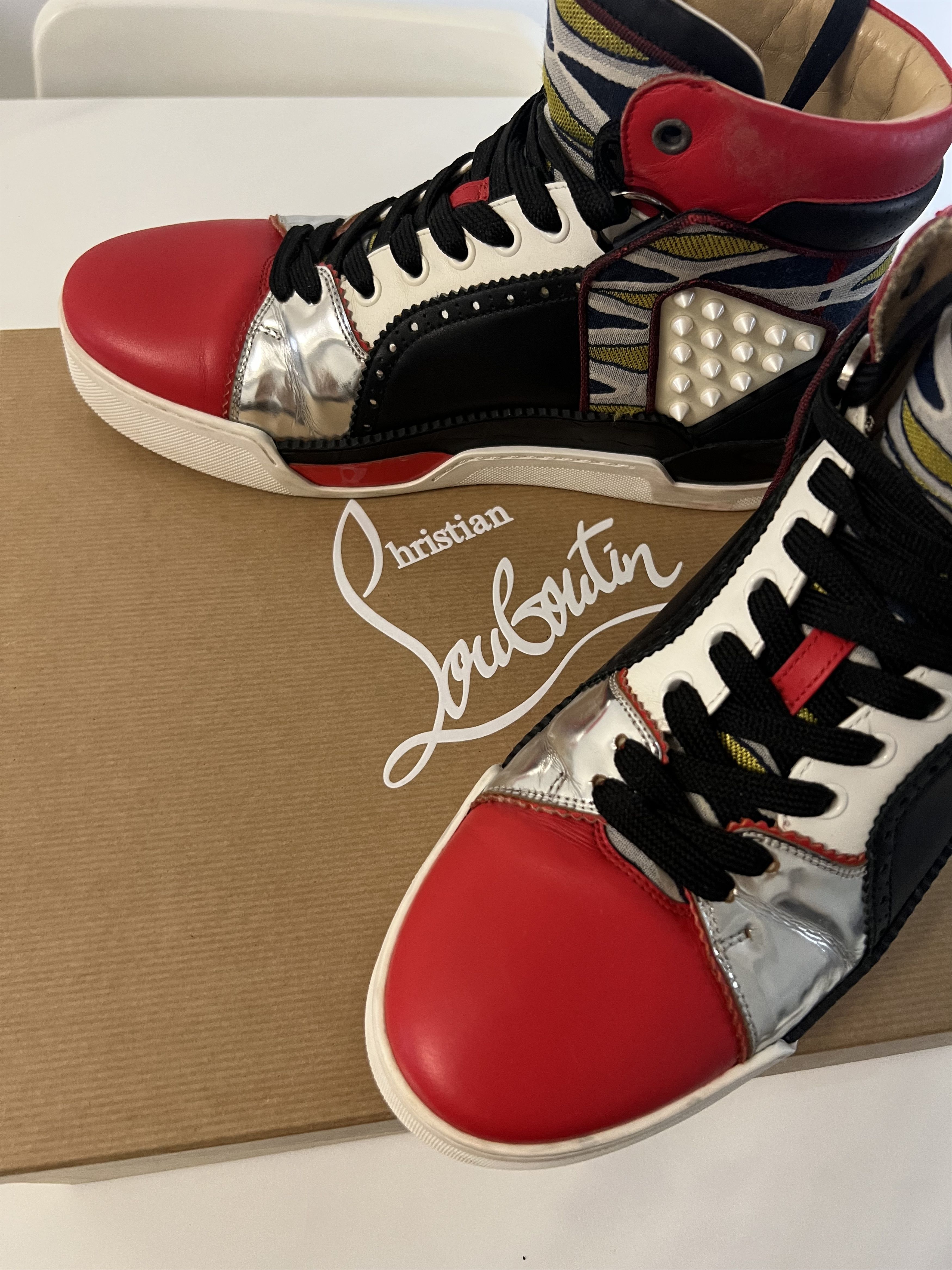 Christian Louboutin Flat Calf High Top Multicolour Leather Sneaker Size US 7.5 / EU 40-41 - 1 Thumbnail