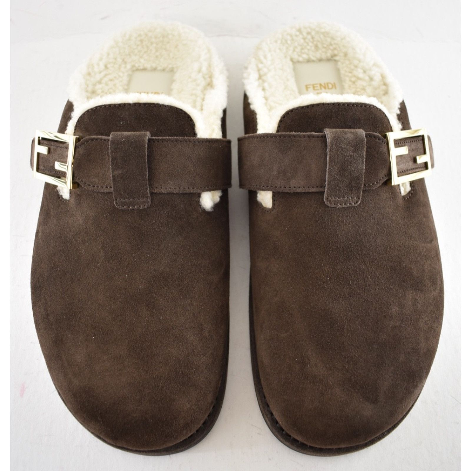Fendi Fendi Feel Mules Brown Suede Shearling FF Gold Logo Slip On Size US 11 / IT 41 - 7 Thumbnail