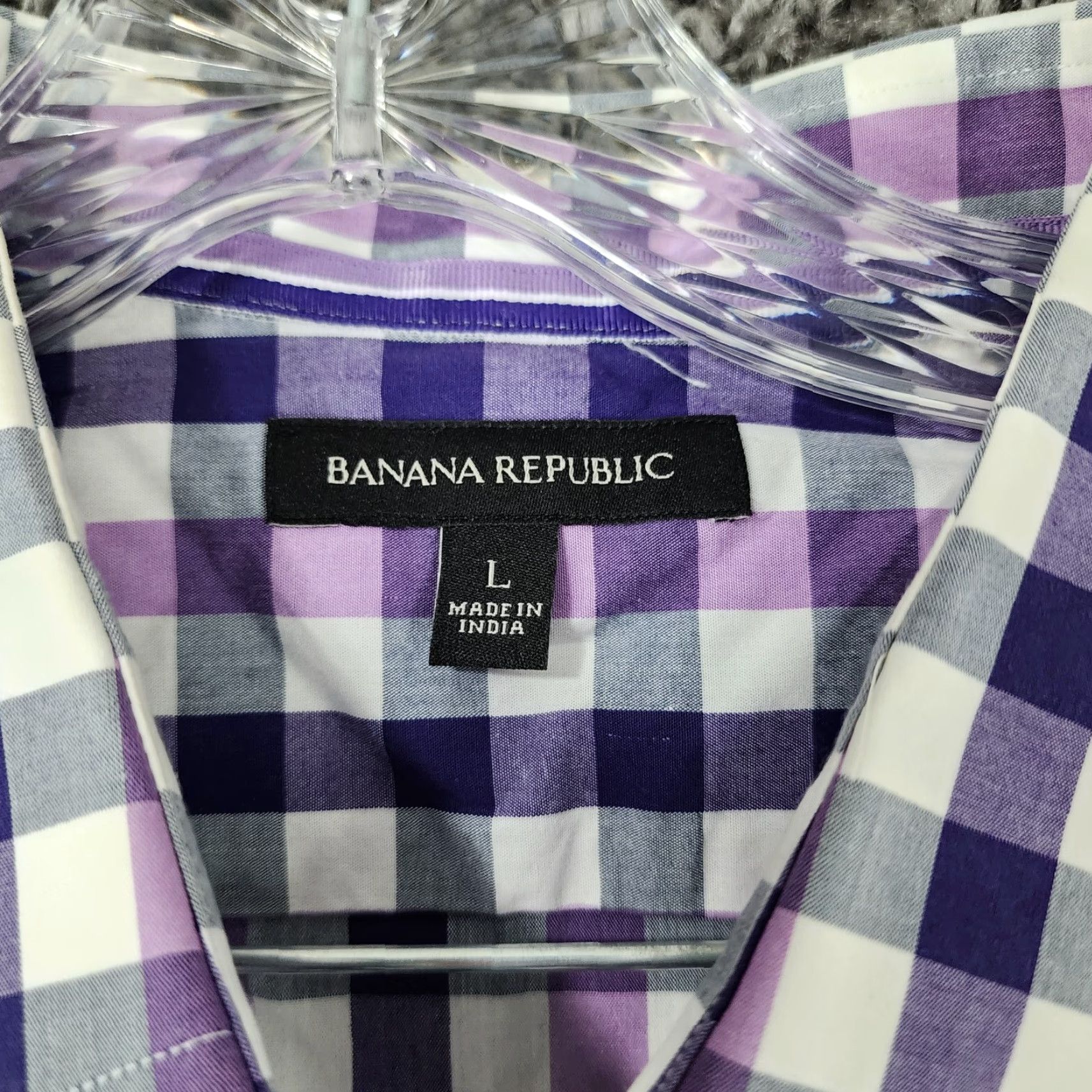 Banana Republic Banana Republic Men's Plaid Short Sleeve Button-Up Shirt Size L Purple Size US 33 - 5 Thumbnail